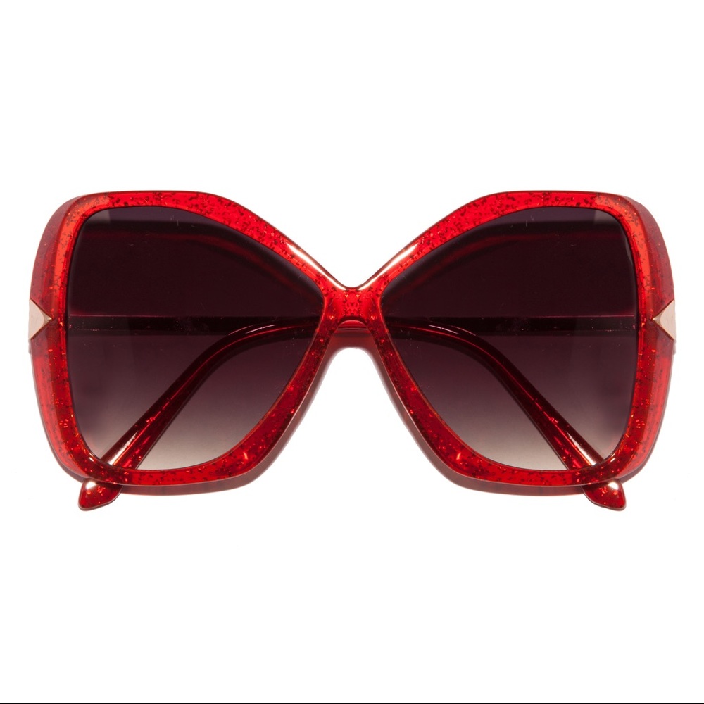 Glitter Glam Butterfly Red Crystal Sunglasses